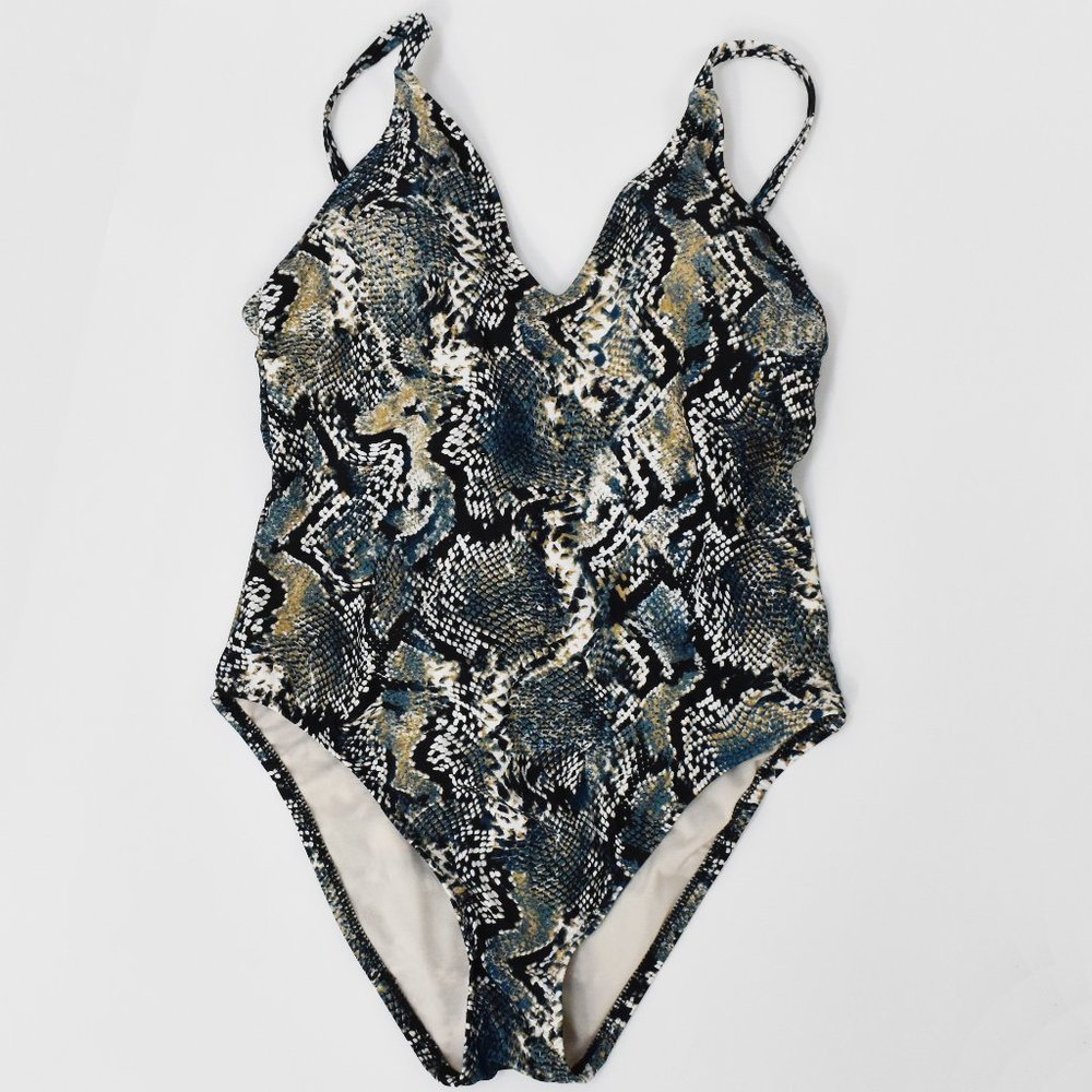 Gorgeous animal print one piece swimsuit S, V neck snake scales swim suit